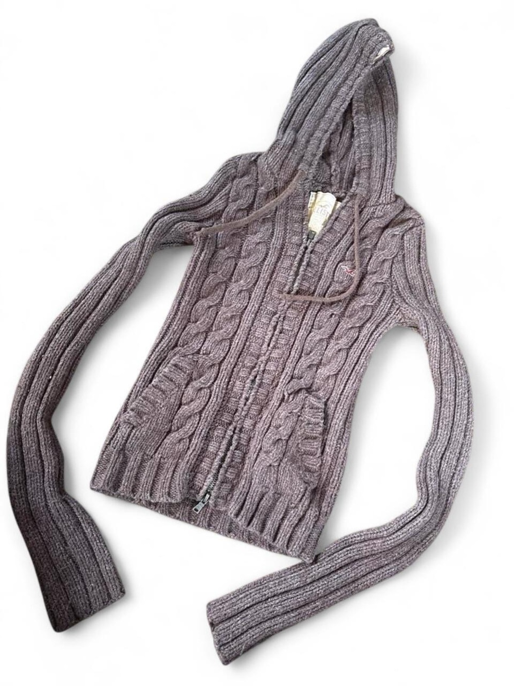 Vintage Y2K Hooded Cable Knit Zip Sweater